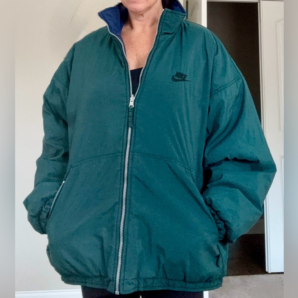 NIKE Adult 90s Vintage Reversible Large Green Puffer Jacket